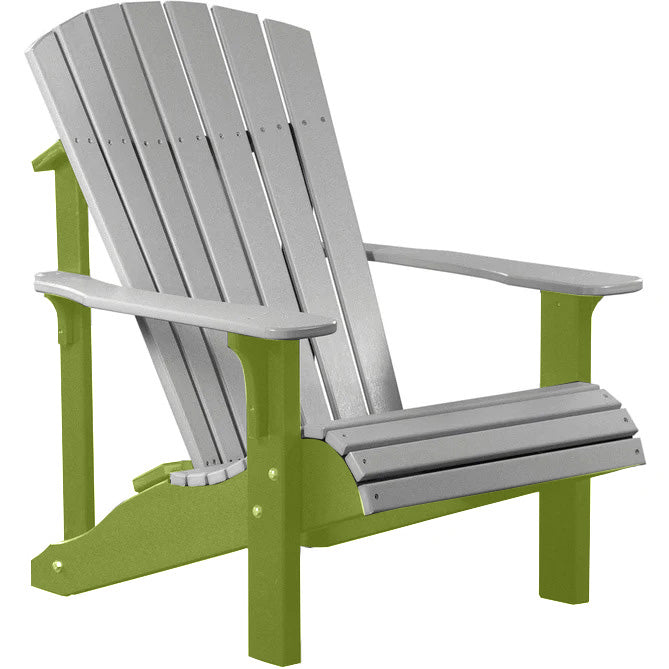 LuxCraft LuxCraft Dove Gray Deluxe Recycled Plastic Adirondack Chair Dove Gray on Lime Green Adirondack Deck Chair