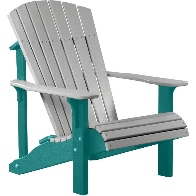 LuxCraft LuxCraft Dove Gray Deluxe Recycled Plastic Adirondack Chair With Cup Holder Dove Gray on Aruba Blue Adirondack Deck Chair PDACDGAB-CH