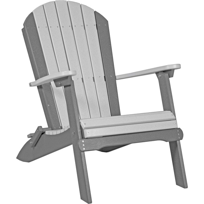 LuxCraft LuxCraft Dove Gray Folding Recycled Plastic Adirondack Chair With Cup Holder Dove Gray On Slate Adirondack Deck Chair PFACDGS