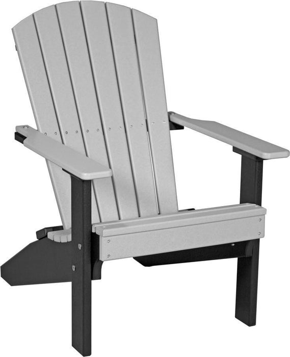 LuxCraft LuxCraft Dove Gray Recycled Plastic Lakeside Adirondack Chair With Cup Holder Dove Gray on Black Adirondack Deck Chair LACDGB