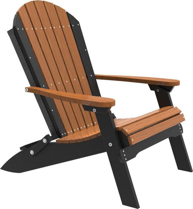 LuxCraft LuxCraft Folding Recycled Plastic Adirondack Chair Antique Mahogany on Black Adirondack Deck Chair PFACAMB