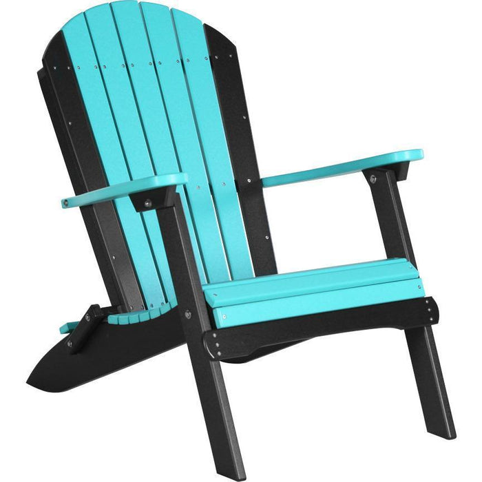 LuxCraft LuxCraft Folding Recycled Plastic Adirondack Chair With Cup Holder Aruba Blue On Black Adirondack Deck Chair PFACABB