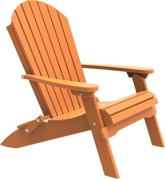 LuxCraft LuxCraft Folding Recycled Plastic Adirondack Chair With Cup Holder Tangerine Adirondack Deck Chair PFACT