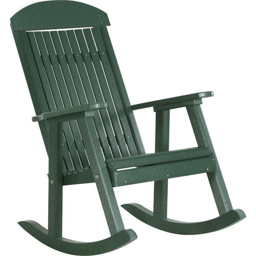 LuxCraft LuxCraft Green Classic Traditional Recycled Plastic Porch Rocking Chair (2 Chairs) With Cup Holder Green Rocking Chair PPRG