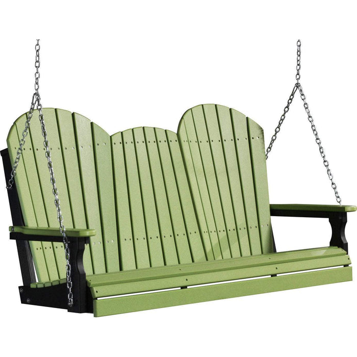 LuxCraft LuxCraft Lime Green Adirondack 5ft. Recycled Plastic Porch Swing With Cup Holder Lime Green On Black / Adirondack Porch Swing Porch Swing 5APSLGB