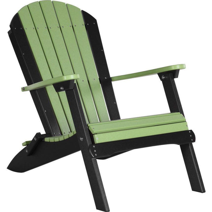 LuxCraft LuxCraft Lime Green Folding Recycled Plastic Adirondack Chair With Cup Holder Lime Green On Black Adirondack Deck Chair PFACLGB