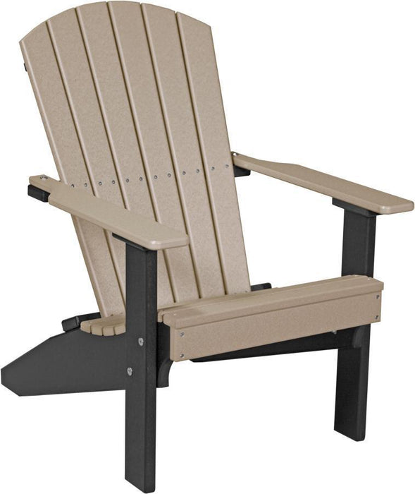 LuxCraft LuxCraft Recycled Plastic Lakeside Adirondack Chair With Cup Holder Weatherwood on Black Adirondack Deck Chair LACWWB