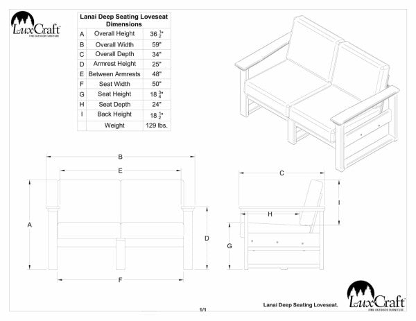 LuxCraft Luxcraft Recycled Plastic Lanai Deep Seating Loveseat Loveseat