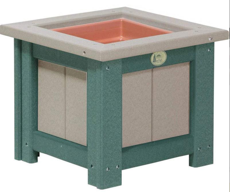 LuxCraft LuxCraft Recycled Plastic Square Planter With Cup Holder Weatherwood On Green / 15" Planter Box P155PWWG