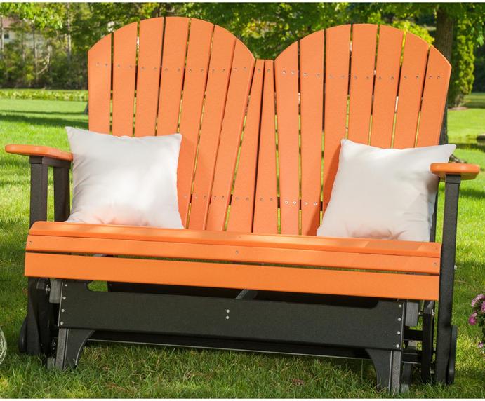 LuxCraft LuxCraft Tangerine 4 ft. Recycled Plastic Adirondack Outdoor Glider Tangerine On Black Adirondack Glider 4APGTB