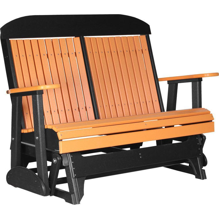 LuxCraft LuxCraft Tangerine 4 ft. Recycled Plastic Highback Outdoor Glider Bench Tangerine On Black Highback Glider 4CPGTB