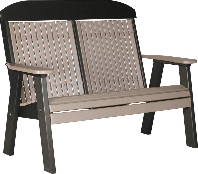 LuxCraft LuxCraft Weatherwood 4' Classic Highback Recycled Plastic Bench Weatherwood on Black Bench 4CPBWWB