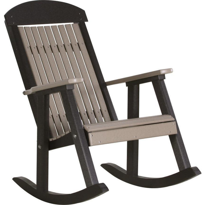 LuxCraft LuxCraft Weatherwood Classic Traditional Recycled Plastic Porch Rocking Chair (2 Chairs) Weatherwood On Black Rocking Chair PPRWWB