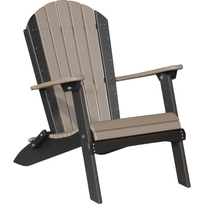 LuxCraft LuxCraft Weatherwood Folding Recycled Plastic Adirondack Chair Weatherwood On Black Adirondack Deck Chair PFACWWB