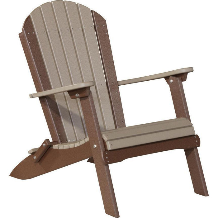 LuxCraft LuxCraft Weatherwood Folding Recycled Plastic Adirondack Chair Weatherwood On Chestnut Brown Adirondack Deck Chair PFACWWCBR