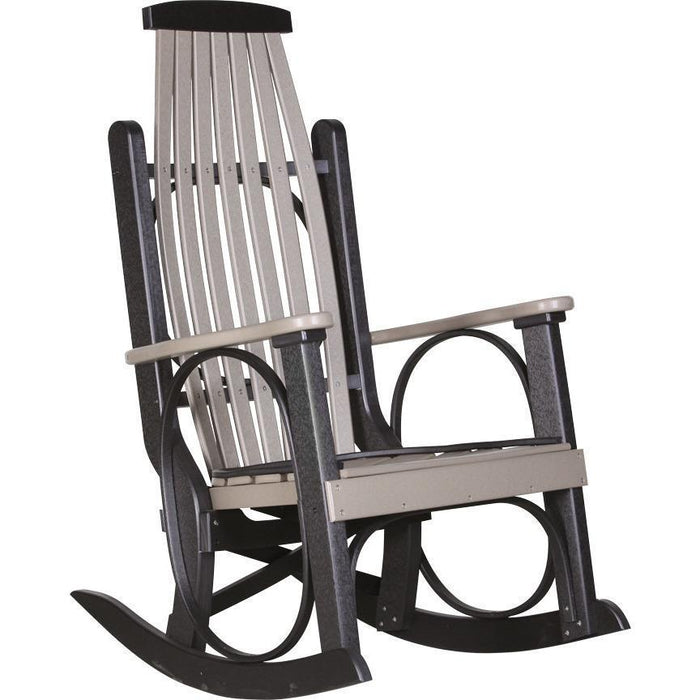 LuxCraft LuxCraft Weatherwood Grandpa's Recycled Plastic Rocking Chair (2 Chairs) With Cup Holder Weatherwood On Black Rocking Chair PGRWWB