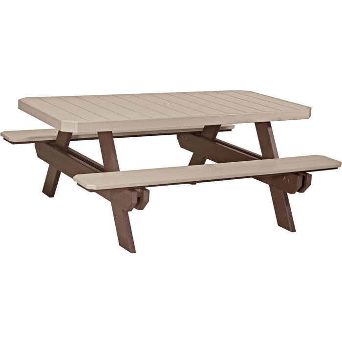 LuxCraft LuxCraft Weatherwood Recycled Plastic 6' Rectangular Picnic Table With Cup Holder Weatherwood On Chestnut Brown Tables P6RPTWWCBR