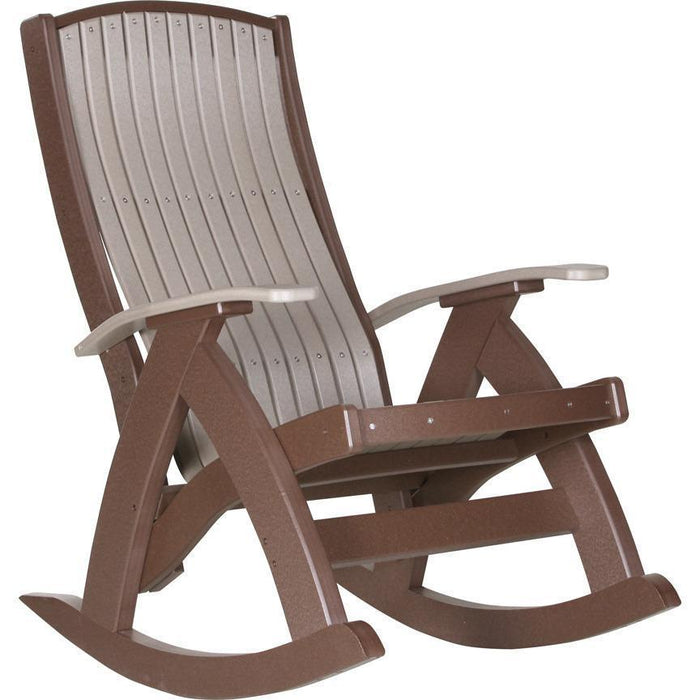 LuxCraft LuxCraft Weatherwood Recycled Plastic Comfort Porch Rocking Chair Weatherwood On Chestnut Brown Rocking Chair PCRWWCBR