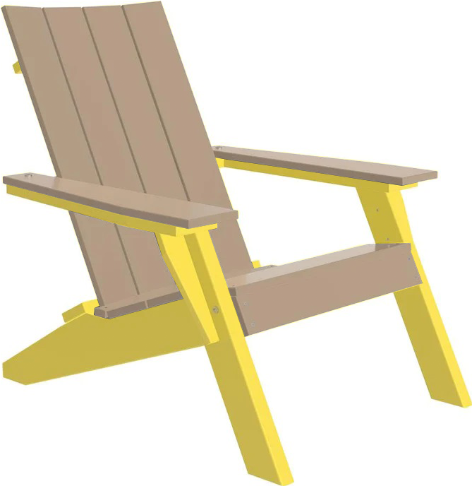 LuxCraft Luxcraft Weatherwood Urban Adirondack Chair With Cup Holder Weatherwood on Yellow Adirondack Deck Chair UACWWY-CH