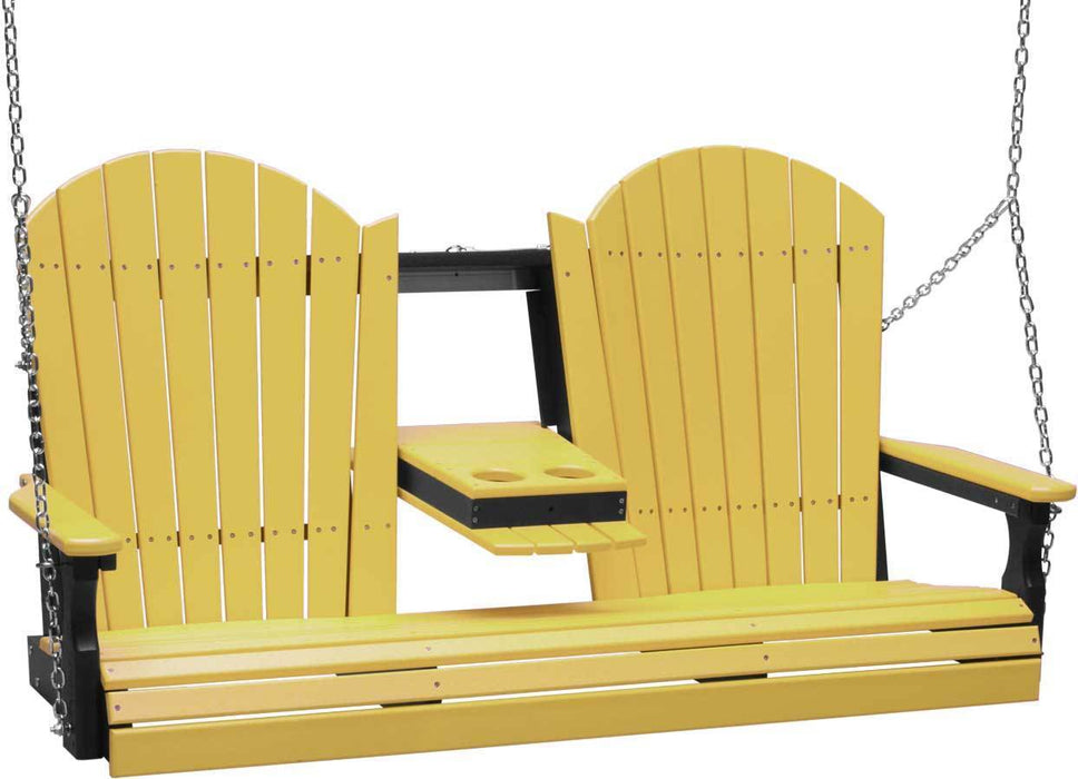 LuxCraft LuxCraft Yellow Adirondack 5ft. Recycled Plastic Porch Swing With Cup Holder Yellow On Black / Adirondack Porch Swing Porch Swing 5APSYB