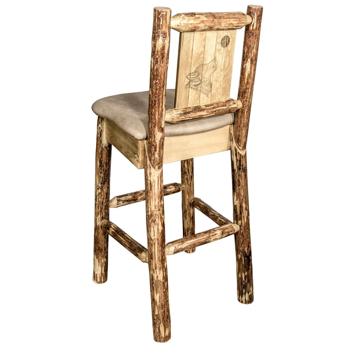 Montana Woodworks Glacier Country Barstool Back Buckskin Upholstery w/ Laser Engraved Design Stained & Lacquered / Wolf Dining, Kitchen, Game Room, Bar MWGCBSWNRBUCKLZWOLF 661890446141