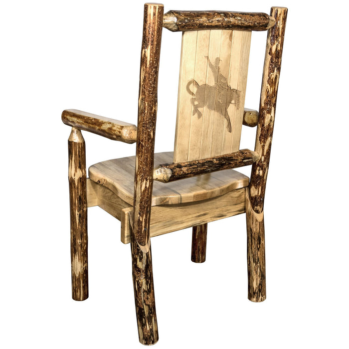 Montana Woodworks Glacier Country Captain's Chair w/ Laser Engraved Design Stained & Lacquered / Bronc Dining, Kitchen, Home Office MWGCCASCNLZBRONC 661890427478