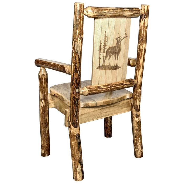 Montana Woodworks Glacier Country Captain's Chair w/ Laser Engraved Design Stained & Lacquered / Elk Dining, Kitchen, Home Office MWGCCASCNLZELK 661890427539