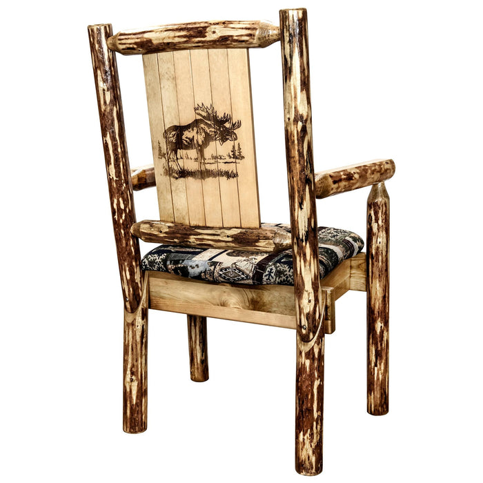 Montana Woodworks Glacier Country Captain's Chair Woodland Upholstery w/ Laser Engraved Design Stained & Lacquered / Moose Dining, Kitchen, Home Office MWGCCASCNWOODLZMOOSE 661890467009