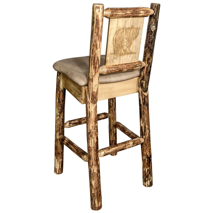 Montana Woodworks Glacier Country Counter Height Barstool Back Buckskin Upholstery w/ Laser Engraved Design Bear Dining, Kitchen, Game Room, Bar MWGCBSWNR24BUCKLZBEAR 661890451602