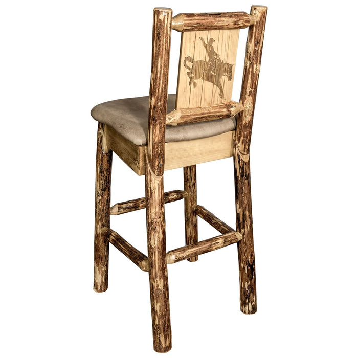 Montana Woodworks Glacier Country Counter Height Barstool Back Buckskin Upholstery w/ Laser Engraved Design Bronc Dining, Kitchen, Game Room, Bar MWGCBSWNR24BUCKLZBRONC 661890451664