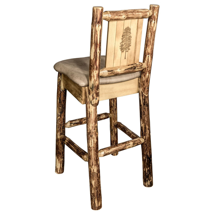 Montana Woodworks Glacier Country Counter Height Barstool Back Buckskin Upholstery w/ Laser Engraved Design Pine Dining, Kitchen, Game Room, Bar MWGCBSWNR24BUCKLZPINE 661890451848