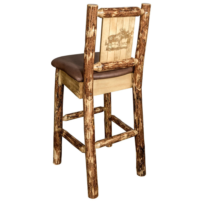 Montana Woodworks Glacier Country Counter Height Barstool Back Saddle Upholstery w/ Laser Engraved Design Moose Dining, Kitchen, Game Room, Bar MWGCBSWNR24SADDLZMOOSE 661890452142