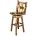 Montana Woodworks Glacier Country Counter Height Barstool Back & Swivel Woodland Upholstery w/ Laser Engraved Design Stained & Lacquered / Bronc Dining, Kitchen, Game Room, Bar MWGCBSWSNRWOOD24LZBRONC 661890466460