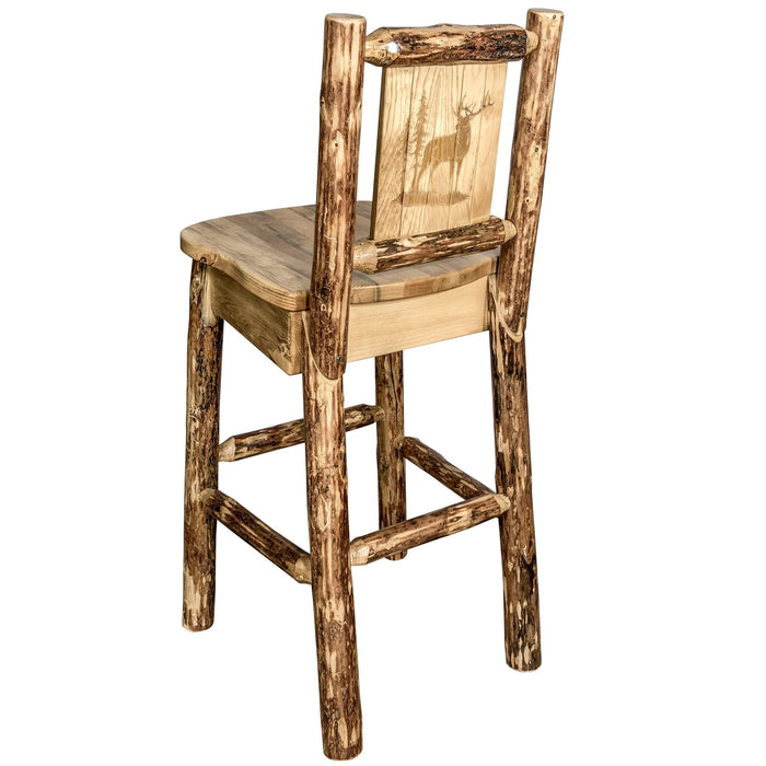 Montana Woodworks Glacier Country Counter Height Barstool Back w/ Laser Engraved Design Elk Dining, Kitchen, Game Room, Bar MWGCBSWNR24LZELK 661890451367