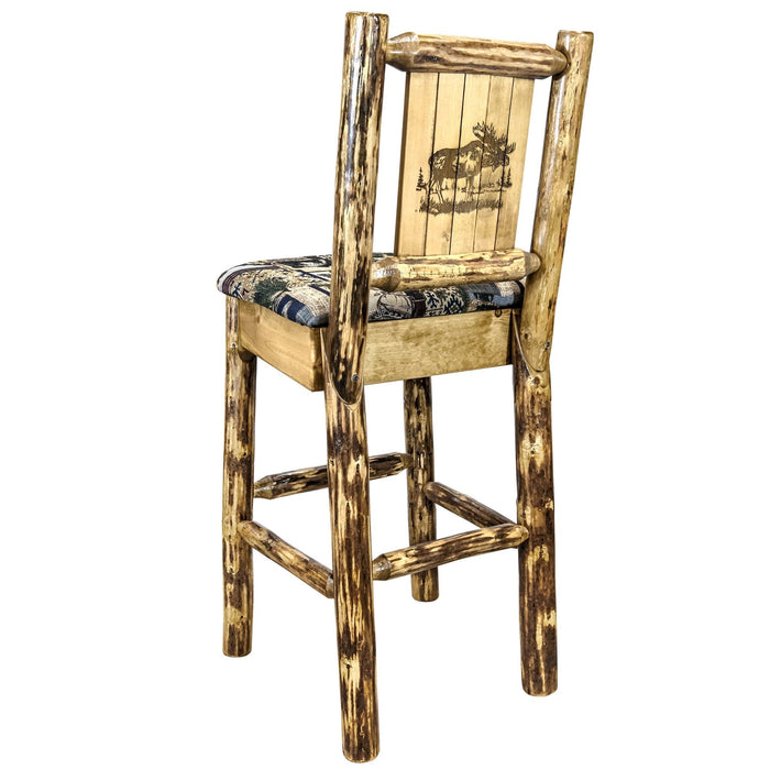 Montana Woodworks Glacier Country Counter Height Barstool Back Woodland Upholstery w/ Laser Engraved Design Moose Dining, Kitchen, Game Room, Bar MWGCBSWNR24WOODLZMOOSE 661890466224