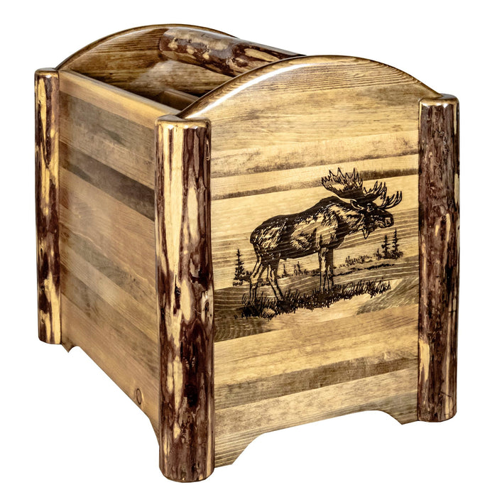 Montana Woodworks Glacier Country Magazine Rack w/ Laser Engraved Design Stained & Lacquered / Moose Living Area, Office, Bedroom MWGCMAGLZMOOSE 661890461540