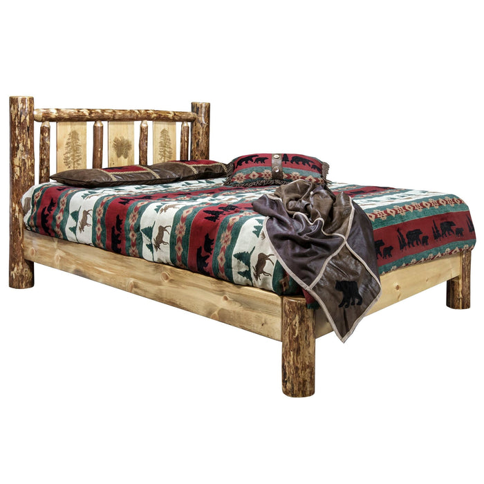 Montana Woodworks Glacier Country Platform Bed w/ Laser Engraved Design Pine Tree / Twin Beds MWGCPBTLZPINE 661890434193