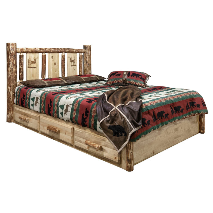 Montana Woodworks Glacier Country Platform Bed w/ Storage Laser Engraved Design Elk / Twin Beds MWGCSBPTLZELK 661890435879