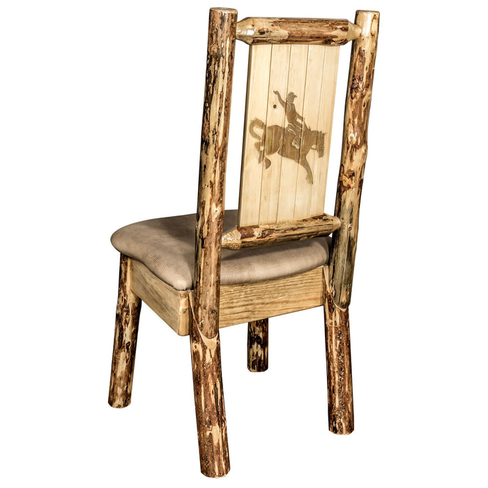 Montana Woodworks Glacier Country Side Chair - Buckskin Upholstery w/ Laser Engraved Design Stained & Lacquered / Bronc Dining, Kitchen, Home Office MWGCKSCNBUCKLZBRONC 661890426396