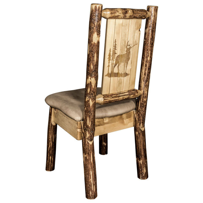 Montana Woodworks Glacier Country Side Chair - Buckskin Upholstery w/ Laser Engraved Design Stained & Lacquered / Elk Dining, Kitchen, Home Office MWGCKSCNBUCKLZELK 661890426457