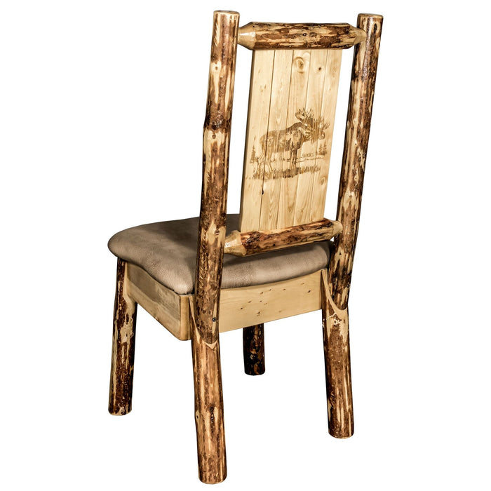 Montana Woodworks Glacier Country Side Chair - Buckskin Upholstery w/ Laser Engraved Design Stained & Lacquered / Moose Dining, Kitchen, Home Office MWGCKSCNBUCKLZMOOSE 661890426518