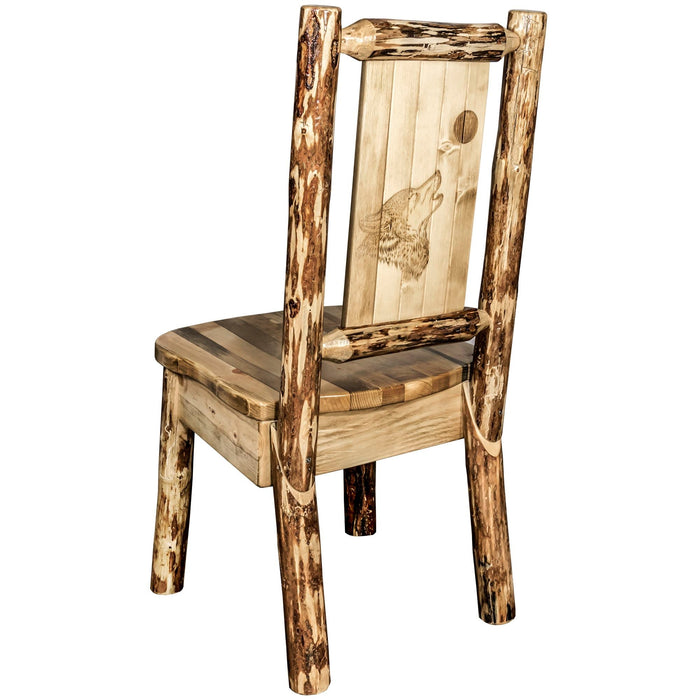 Montana Woodworks Glacier Country Side Chair w/ Laser Engraved Design Stained & Lacquered / Wolf Dining, Kitchen, Home Office MWGCKSCNLZWOLF 661890426273