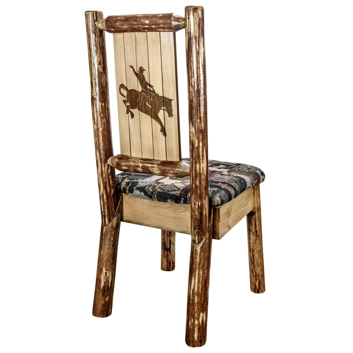 Montana Woodworks Glacier Country Side Chair - Woodland Upholstery w/ Laser Engraved Design Stained & Lacquered / Bronc Dining, Kitchen, Home Office MWGCKSCNWOODLZBRONC 661890467306