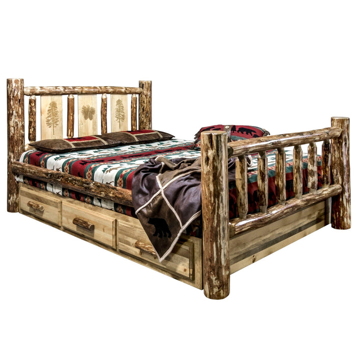 Montana Woodworks Glacier Country Storage Bed w/ Laser Engraved Design Pine Tree / Twin Beds MWGCSBTLZPINE 661890432397