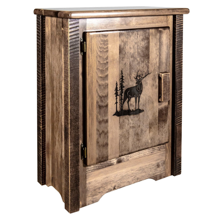 Montana Woodworks Homestead Accent Cabinet w/ Laser Engraved Design Left Hinged Stained & Lacquered / Elk Living Area, Entry, Study, Home Office MWHCACCCABLHSLLZELK 661890461090