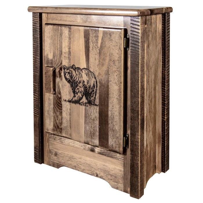 Montana Woodworks Homestead Accent Cabinet w/ Laser Engraved Design Right Hinged Stained & Lacquered / Bear Living Area, Entry, Study, Home Office MWHCACCCABRHSLLZBEAR 661890460567