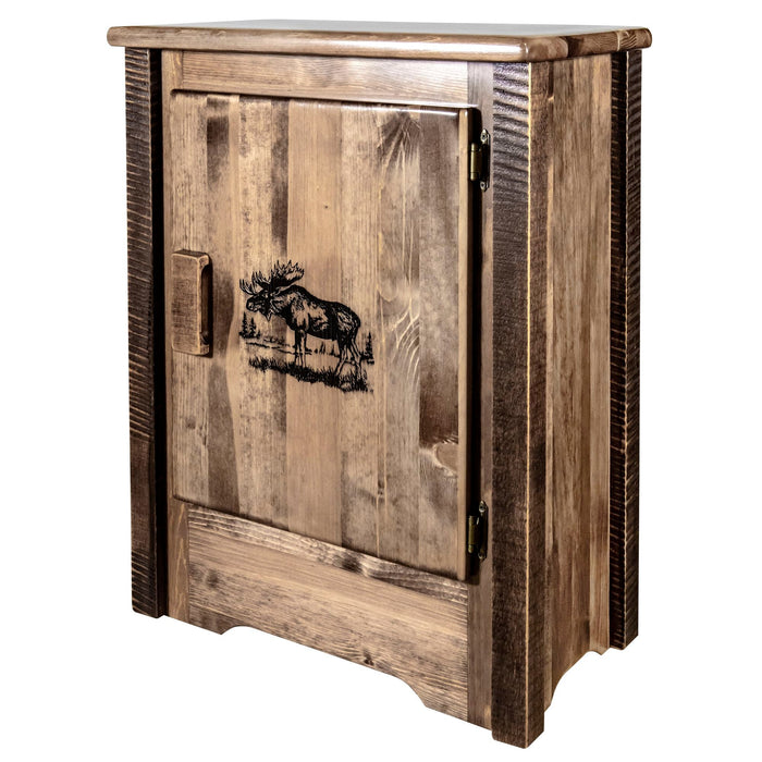 Montana Woodworks Homestead Accent Cabinet w/ Laser Engraved Design Right Hinged Stained & Lacquered / Moose Living Area, Entry, Study, Home Office MWHCACCCABRHSLLZMOOSE 661890460741