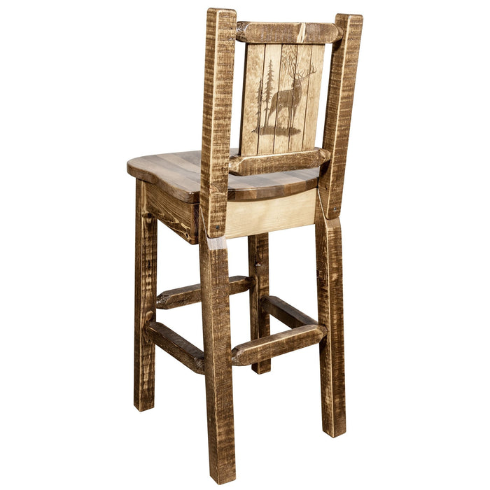 Montana Woodworks Homestead Barstool Back w/ Laser Engraved Design Stained & Lacquered / Elk Dining, Kitchen, Game Room, Bar MWHCBSWNRSLLZELK 661890445632