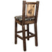 Montana Woodworks Homestead Barstool Back Woodland Upholstery w/ Laser Engraved Design Stain & Lacquer Finish Stained & Lacquered / Wolf Dining, Kitchen, Game Room, Bar MWHCBSWNRSLWOODLZWOLF 661890464695