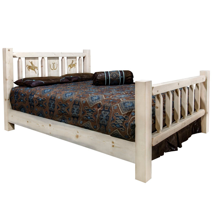 Montana Woodworks Homestead Bed w/ Laser Engraved Design Clear Lacquer Finish Bronc / California King Beds MWHCCAKBVLZBRONC 661890431871